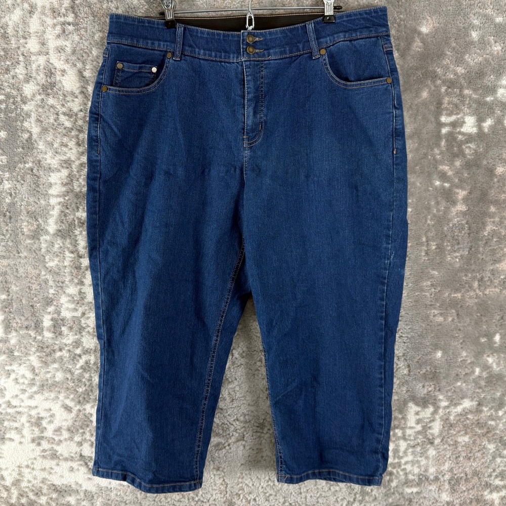 Woman Within Plus Size 20W Stretch Comfort Denim Capri Jeans Blue Women